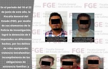 FGE cumplimenta 5 órdenes de aprehensiónpor diversos delitos cometidos en la entidad