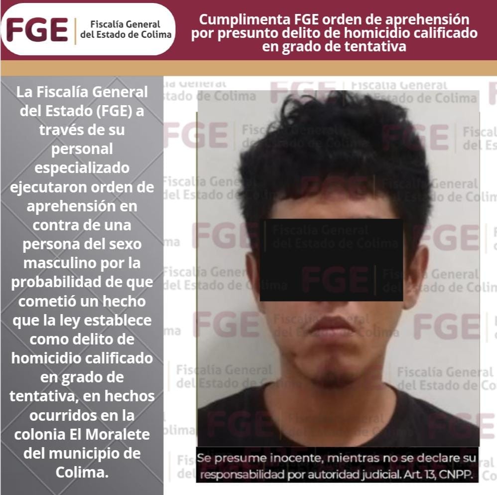 Cumplimenta FGE orden de aprehensión por presunto delito de homicidio calificado en grado de tentativa