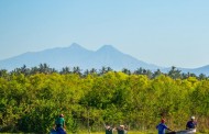 Los Volcanes de Colima vistos desde la desembocadura del río Armería en Boca de Pascuales, Tecomán, Colima, México. 🇲🇽