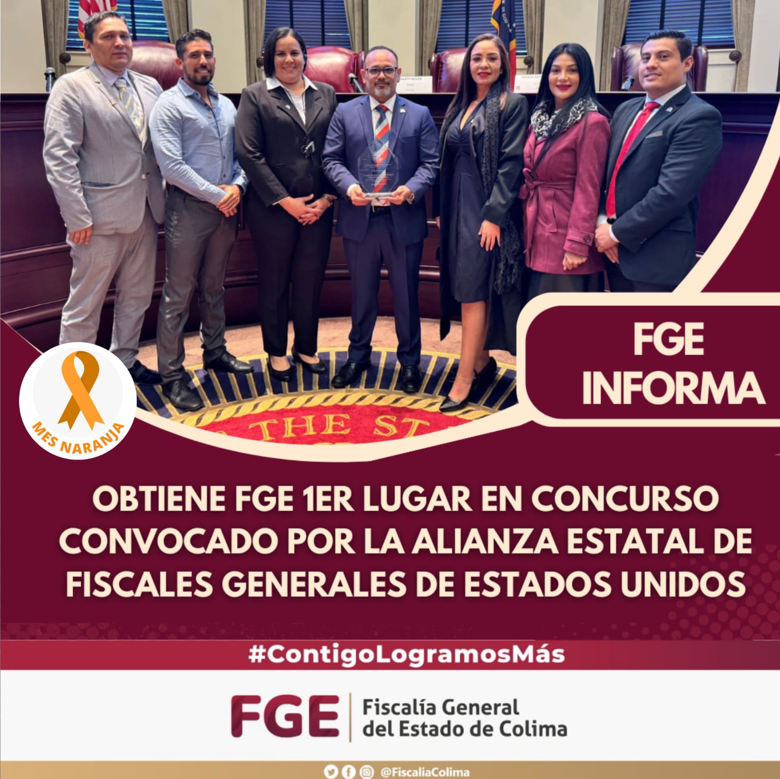 Obtiene FGE 1er lugar en concurso convocado por la Alianza Estatal de Fiscales Generales de Estados Unidos